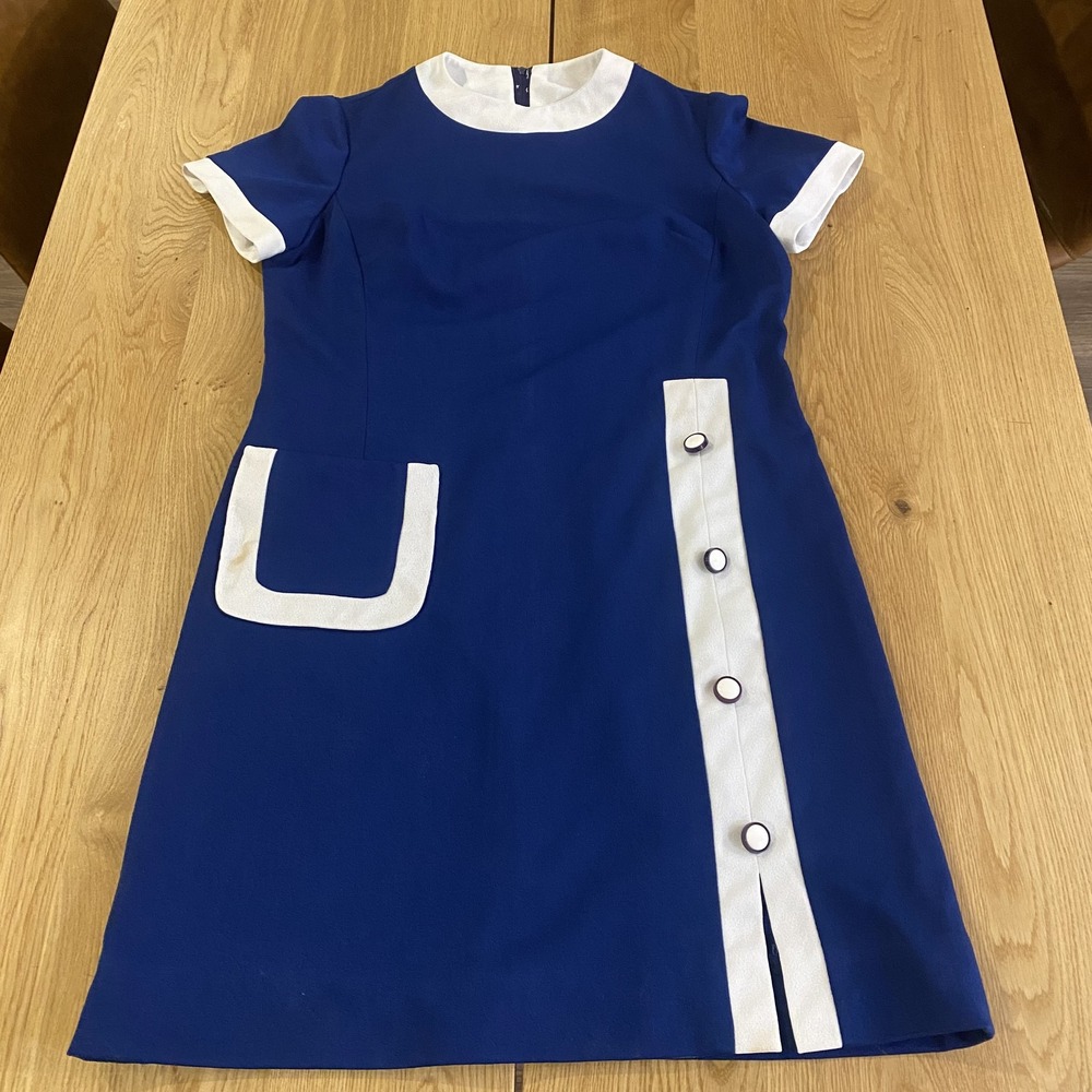 Henry Lee VTG 1960's MOD Ringer Sheath dress Women's Navy White Sz 14**